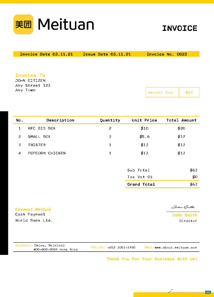 Download USA Meituan invoice template Photoshop template